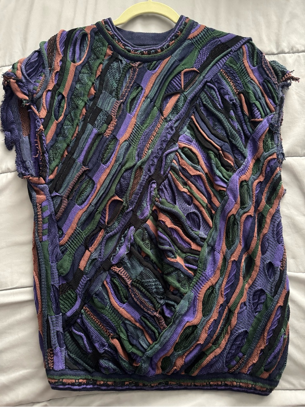Bachrach Distressed Multi-Color Knit Crewneck — Purple, Green, Rust, Black